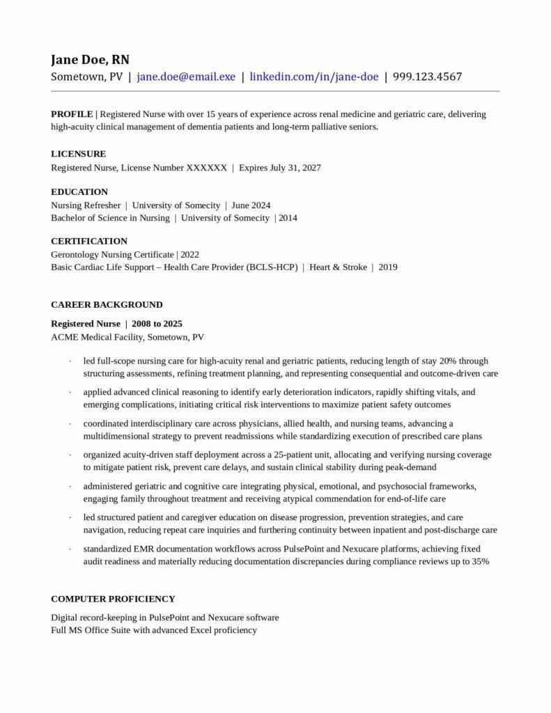 Nurse's Resume