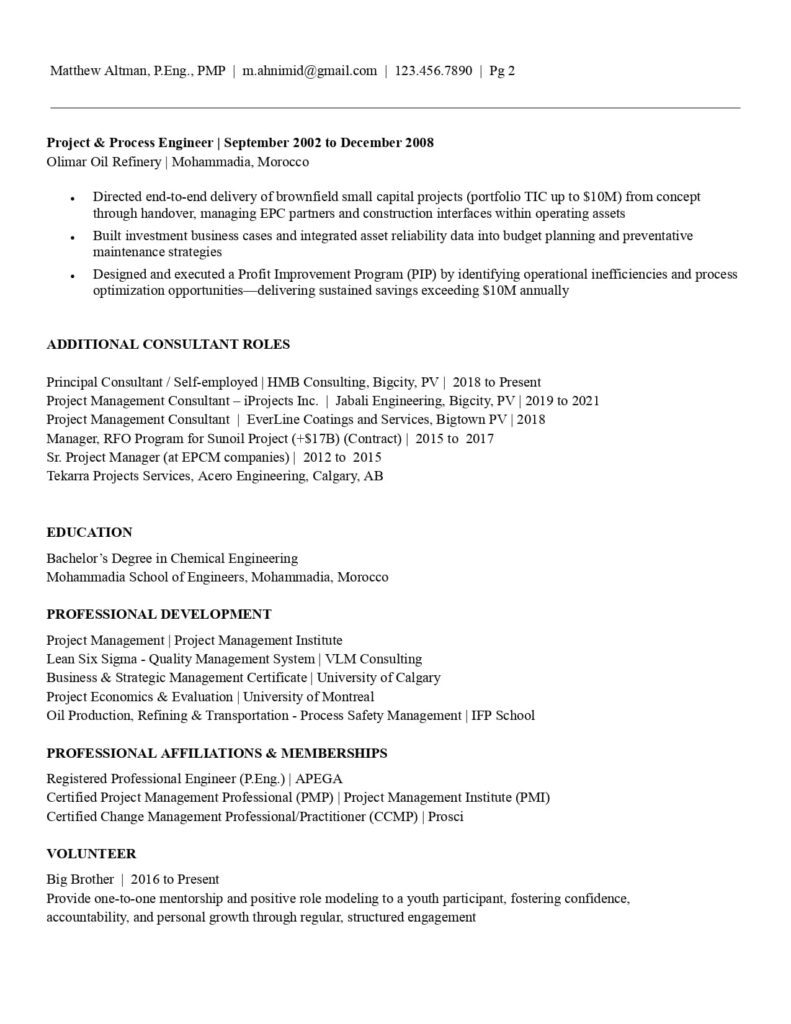 PMP Resume