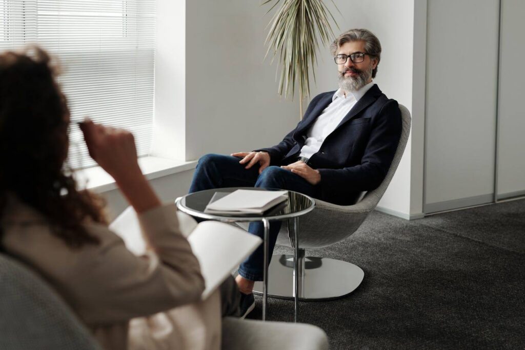 businessman and woman in a meeting