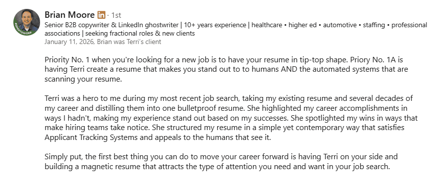 Client Testimonial for ResumePro